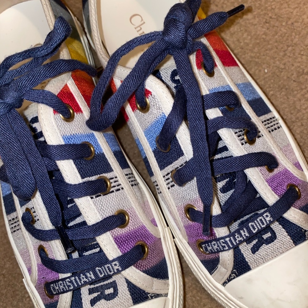 Dior Multicolor Canvas Low-Top Sneakers with Navy Laces - Picture 4 of 6